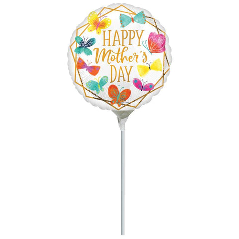 Foil Balloon 9" - Mother's Day Butterflies & Gold Trim (Air-filled Only)