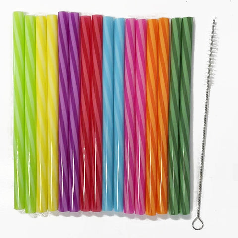 Drinking Straws - Multi Color Reusable Straw & Brush 18cm 16pk