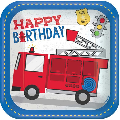 Paper Plates - First Responders Happy Birthday 23cm Square