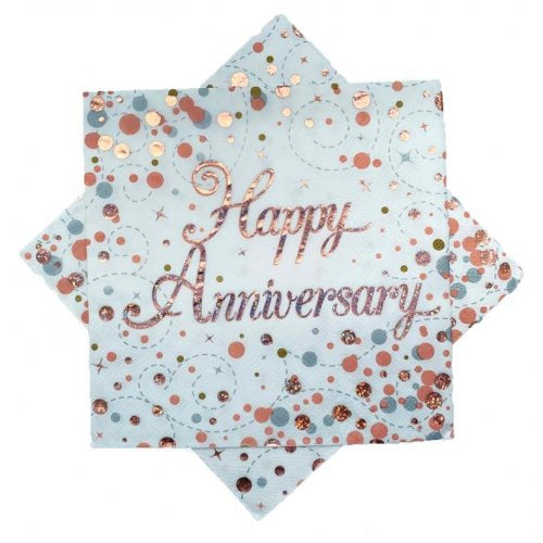 Lunch Napkins - Happy Anniversary Sparkling Fizz Rose Gold Pk16