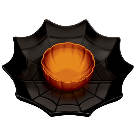 Platter - Halloween Orange & Black Chip & Dip Pumpkin Platter