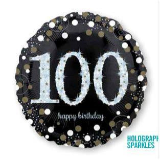 Foil Balloon 18" - 100th Celebration Holographic Sparkles (Silver)