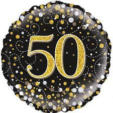 Foil Balloon 18" - 50th Sparkling Fizz BD Black and Gold