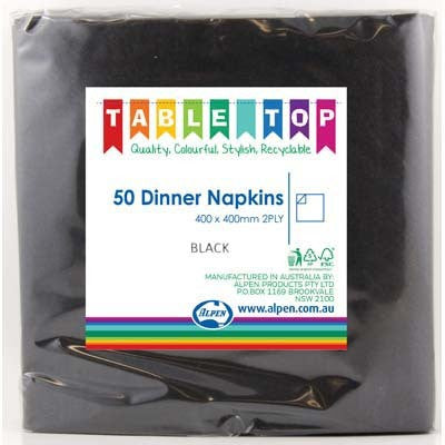 Dinner Napkins - Black 2 Ply Pk 50