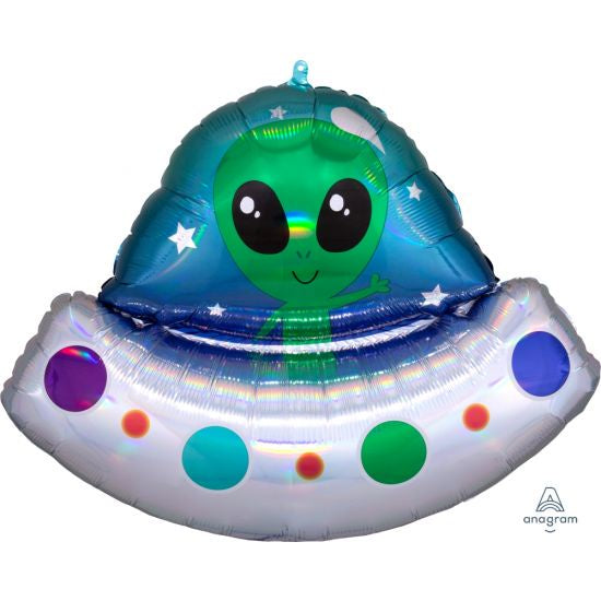 Foil Balloon Supershape -  Alien Space Ship Iridescent