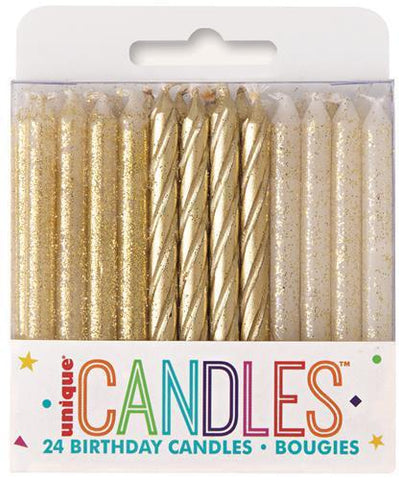 Candle - Gold & Gold Glitter Assorted Spiral Candles