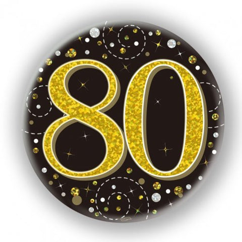 Badge - 80th Black and Gold 75mm Sparkling Fizz 1PK