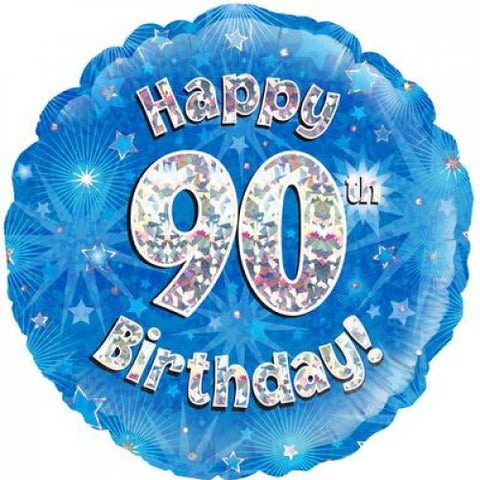 Foil Balloon 18" - Happy 90th Birthday Blue Holographic