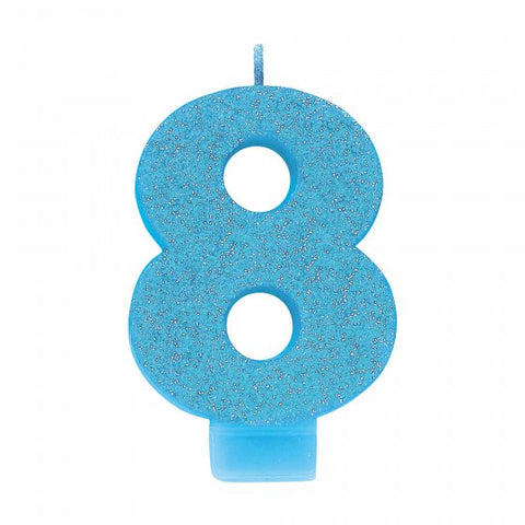 Candle - #8 Blue Glitter Numeral Candle