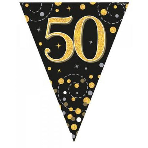 Flag Bunting - 50th Sparkling Fizz Birthday Black & Gold