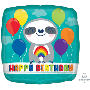 Foil Balloon 18" - Happy Birthday Sloth with Rainbow