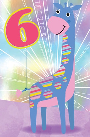 Birthday Card - Age 6 GiraffeI Hexagon