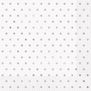 Lunch Napkins - Foil Stamped Mini Dots Silver PK 16