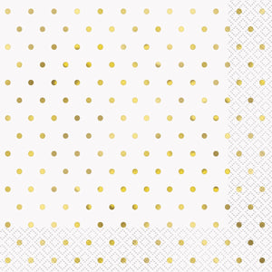 Lunch Napkins - Foil Stamped Mini Dots Gold PK 16