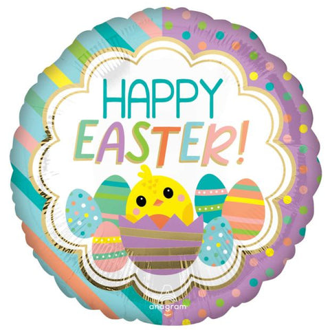 Foil Balloon 18" - Anagram Foil 45cm Happy Easter Chicky Stripes and Dots