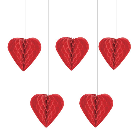 Hanging Decoration - Hearts Honeycomb 5Pcs