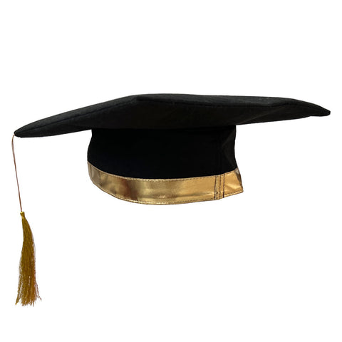 Graduation Hat - Black Mortarboard With Gold Trim & Tassel