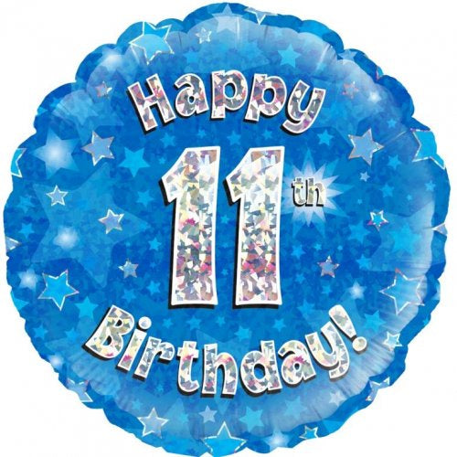 Foil Balloon 18" - Happy 11th Birthday Blue Holographic