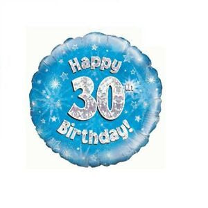 Foil Balloon 18" - Happy 30th Birthday Blue Holographic