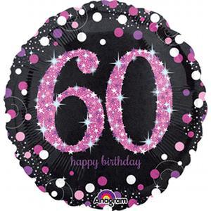 Foil Balloon 18" - 60th Birthday Pink Holographic Sparkling