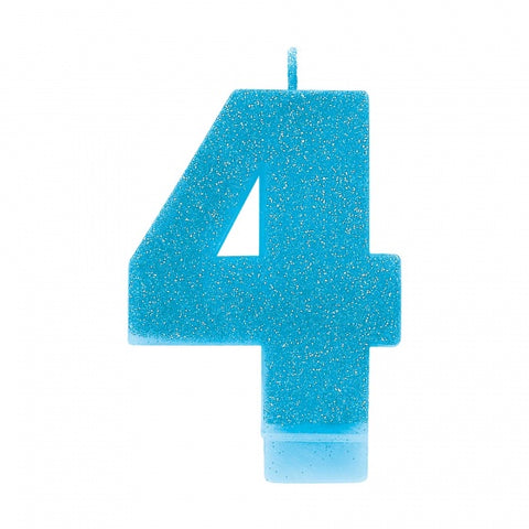 Candle - #4 Blue Glitter Numeral Candle