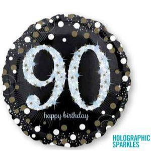 Foil Balloon 18" - 90th Celebration Holographic Sparkles (Silver)