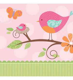 Printed Lunch Napkins - Pink Birds Pk 16