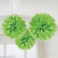 Fluffy Tissue Paper Pom Poms - Green Pk 3