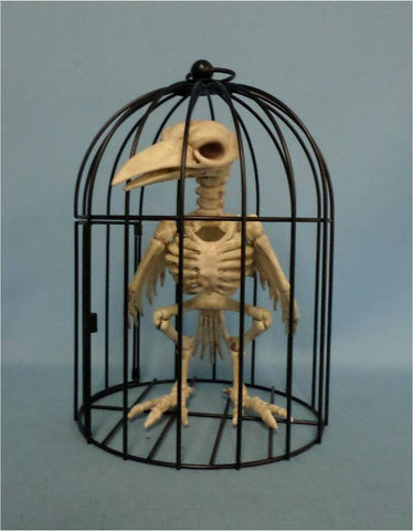 Skeleton Crow in Cage 30cm