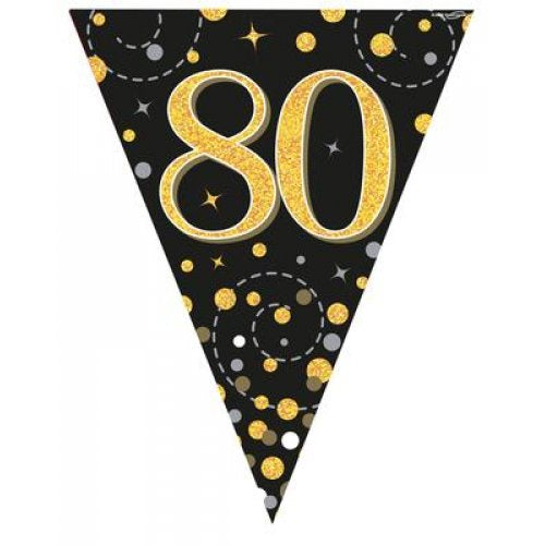 Flag Bunting - 80th Sparkling Fizz Birthday Black & Gold