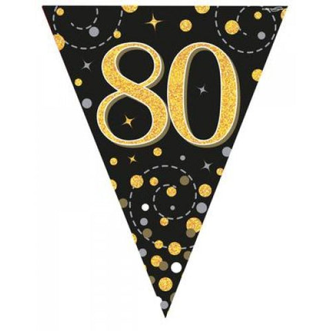 Flag Bunting - 80th Sparkling Fizz Birthday Black & Gold