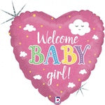 Foil Balloon 18" - Heart Welcome Baby Girl Holographic