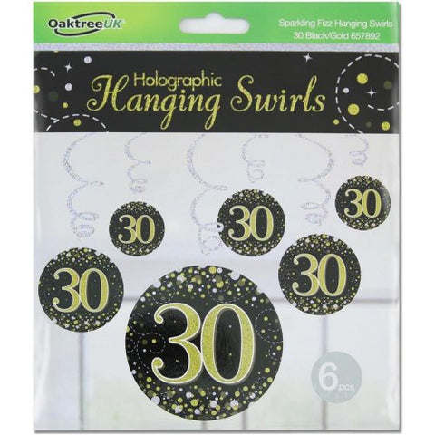 Hanging Swirl - Sparkling Fizz 30th Black/Gold Pack 6