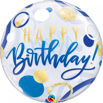 Bubble Balloon 22" - Qualatex Bubble 56cm Birthday Blue and Gold Dots