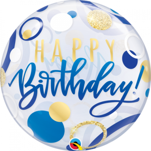 Bubble Balloon 22" - Qualatex Bubble 56cm Birthday Blue and Gold Dots