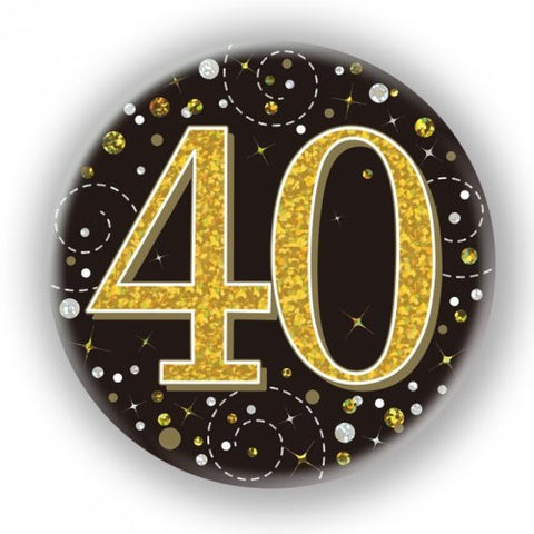 Badge - 40th Black and Gold 75mm Sparkling Fizz 1PK