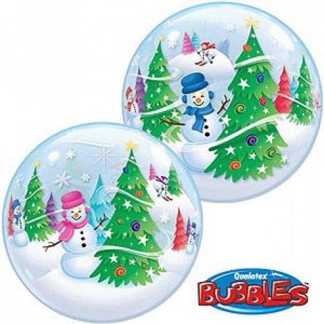 Bubble Balloon 22" - Festive Trees and Snowmen