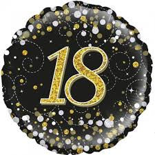 Foil Balloon 18" - 18th Sparkling Black & Gold