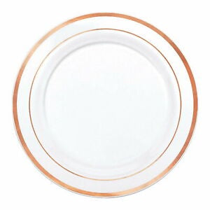 Reusable Plate - Rose Gold Dual Trim Small Plastic Plates