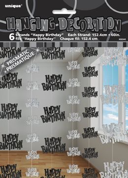 Hanging Decoration - Glitz Black H/Birthday Pk6