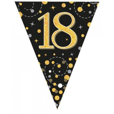 Flag Bunting - 18th Sparkling Fizz Birthday Black & Gold