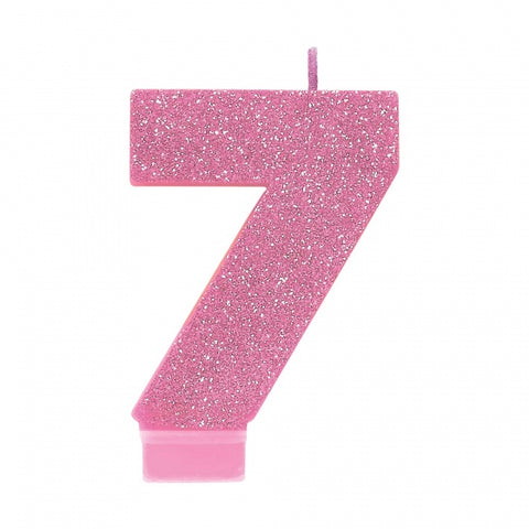 Candle - #7 Pink Glitter Numeral Candle