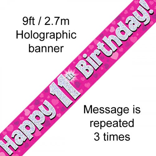 Banner - Pink Holographic Happy 11th Birthday