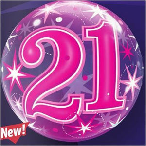 Bubble Balloon 22" - 21st Starburst Sparkle Pink