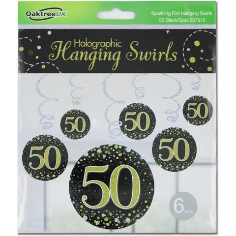 Hanging Swirl - Sparkling Fizz 50th Black/Gold Pack 6