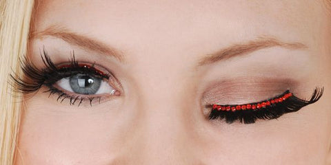 Eye Lashes - Short to Long Black w/Diamontes Red