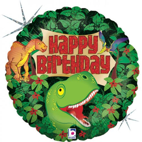 Foil Balloon 18" -  Dinosaur Birthday Holographic 18" Round