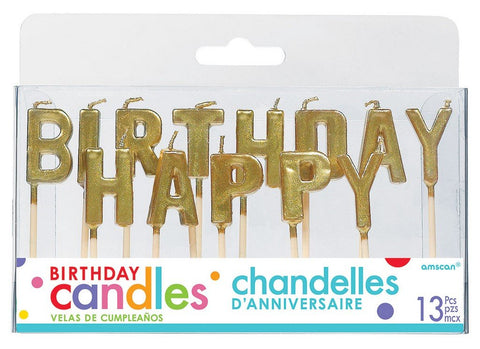 Candle - Happy Birthday Pick Candles Metallic Gold with Plastic Picks