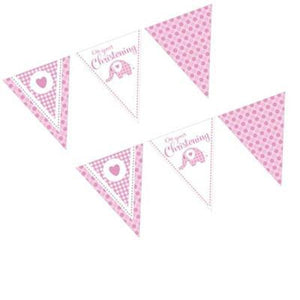 Bunting Flags - Christening Sweet Baby Elephant Pink
