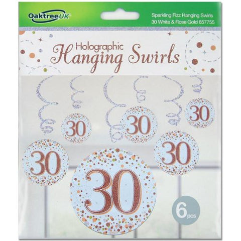 Hanging Swirl - Sparkling Fizz 30th Rose Gold Pack 6